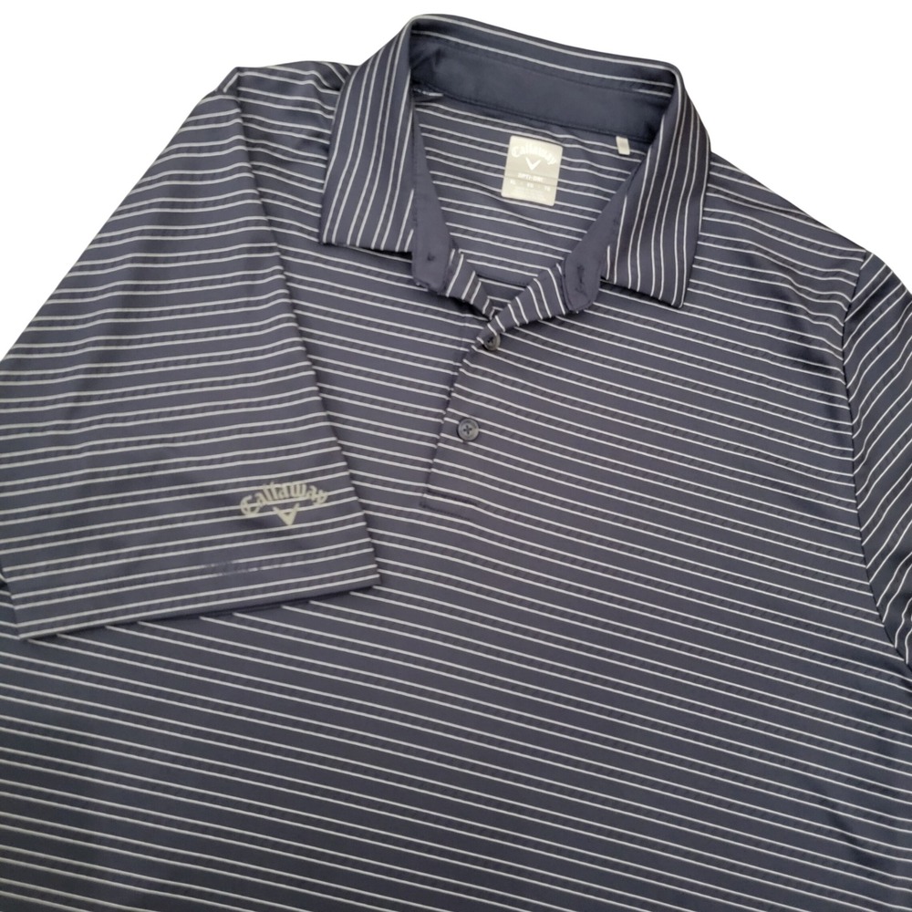 Callaway Polo Shirt Mens XL Navy Blue Striped Opti-Dri Short Sleeve Golf